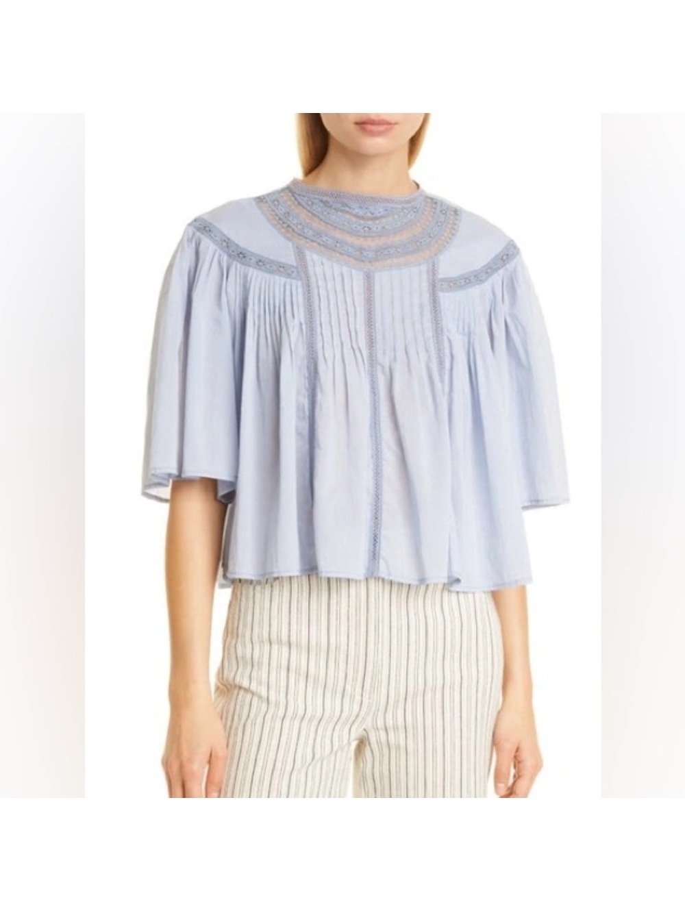 Rebecca Taylor Light Blue Blouse with Lace Detail Retail $225